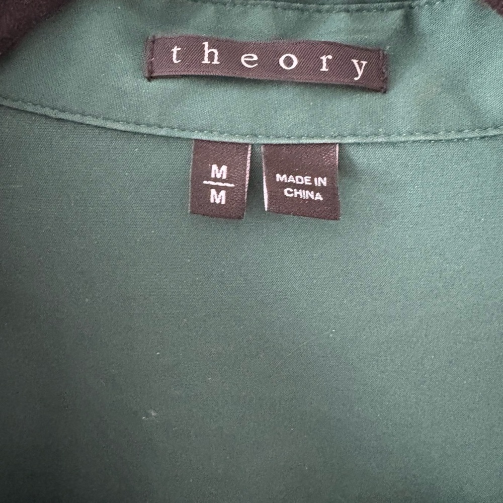 Theory Green Cotton Blend Tailored Button-Up Shirt Size Medium - Picture 3 of 11